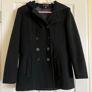 Braetan Hooded Double Breasted Peacoat Black